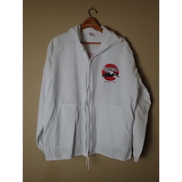La Iguana Cozumel Mexico White Jacket Lightweight Swimsuit Cover Up Beach Large - Picture 1 of 16